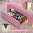 thumbnail image 5 of Twin Size Bed Frame with Storage Drawer and Led Lights, Twin Princess Bed with Adjustable Flower Headboard, Velvet Upholstered Platform Bed Frame, Pink Girls Bed for Bedroom, 5 of 9