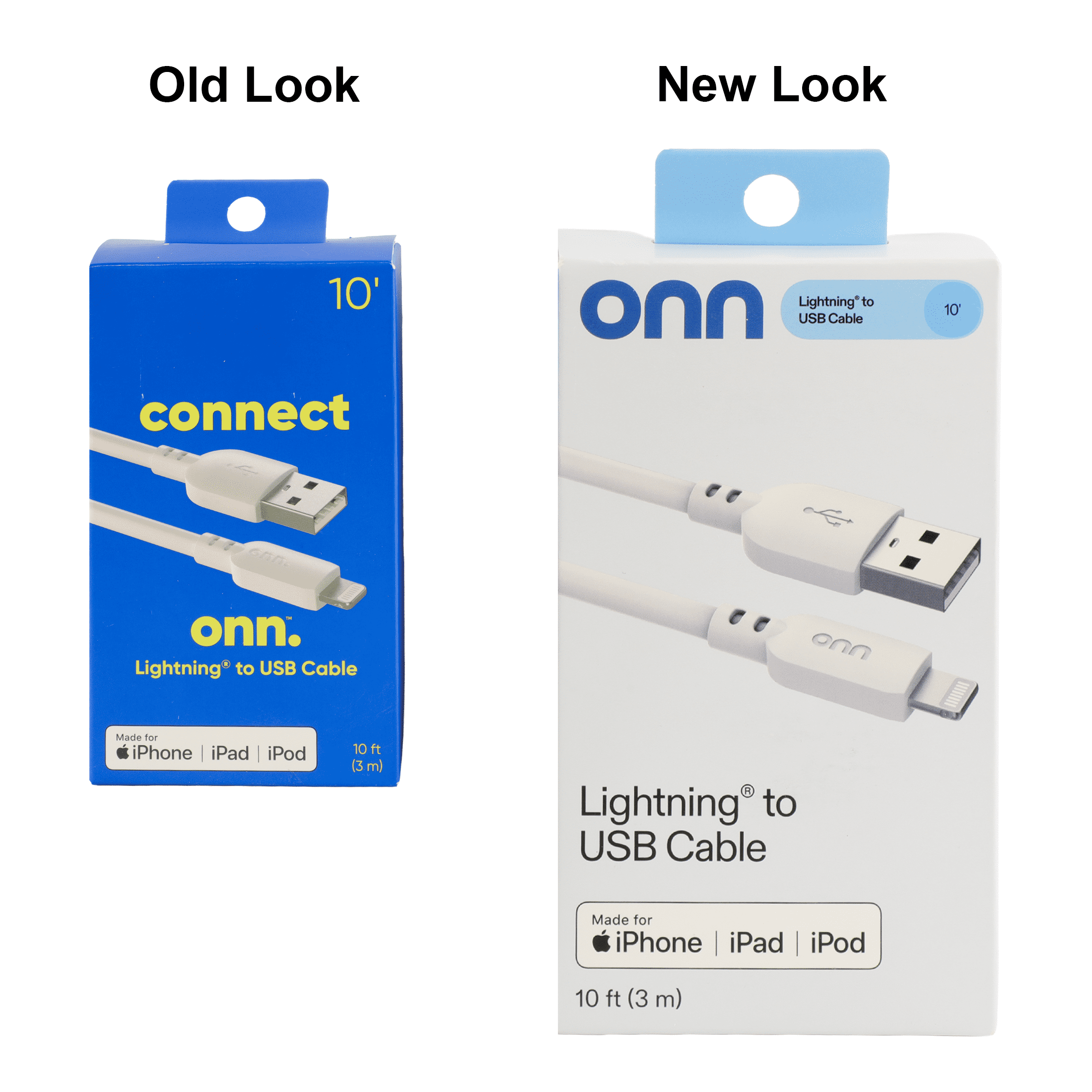 onn 10-Foot Lightning to USB Charging Cable – White