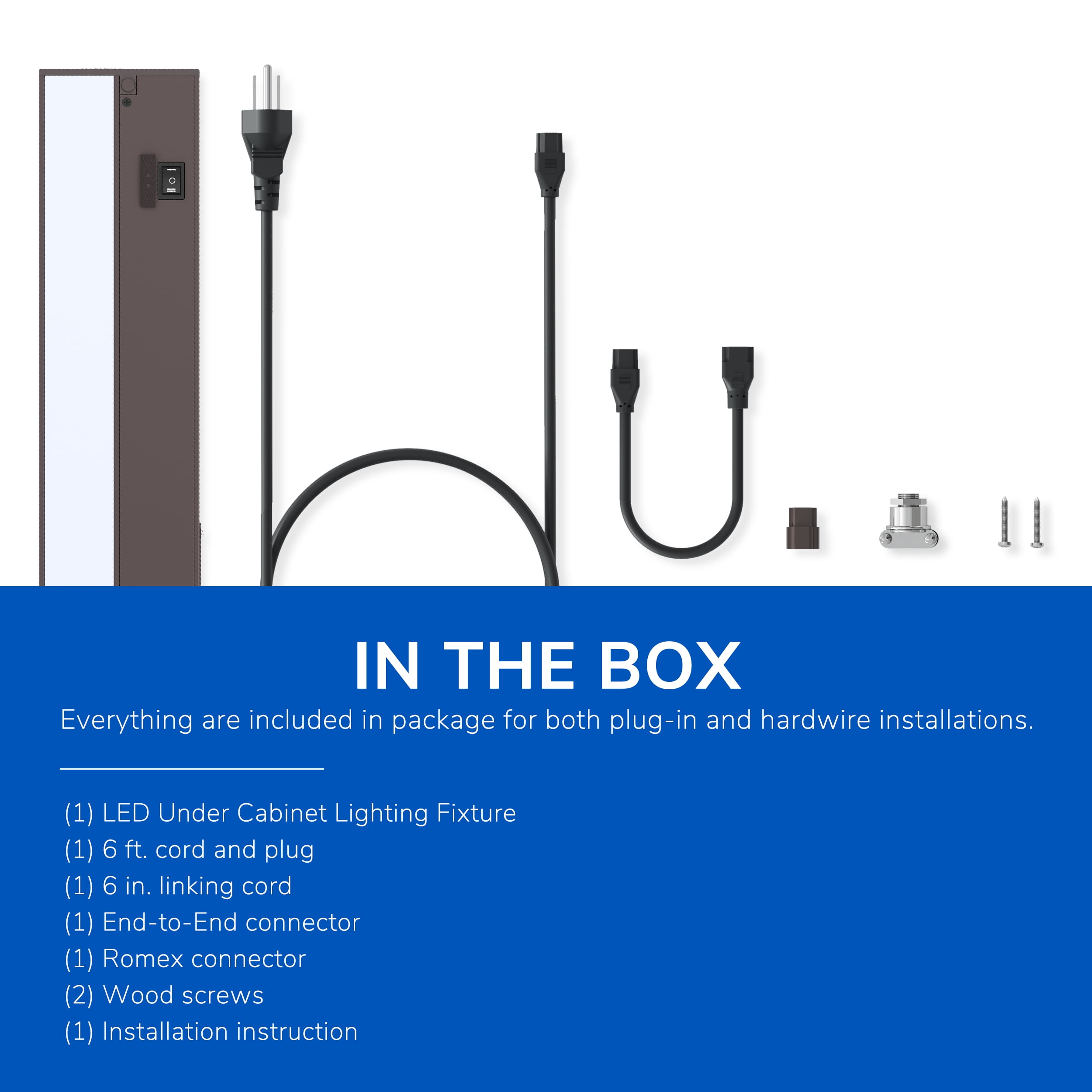 Inlight 9-inch 3 Color Levels LED Under Cabinet Lighting, Hardwired or Plugged-in, Selectable 2700K/3000K/4000K, Bronze Finished, IN-0210-0-BZ