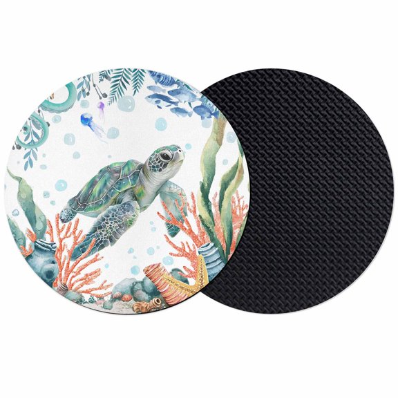 Sea Turtle Coastal Coasters Set of 2, Absorbent Coasters for Drinks, Summer Nautical Starfish Coral Ocean Coaster for Desk Coffee Table Protection, Home Decor House Warming Gifts 4"