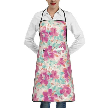 

Yiaed Purple Watercolor Flowers Print Kitchen Apron with Hand Wipe Pockets Big Pocket Aprons for Women with Pockets Waterproof for Cooking Baking