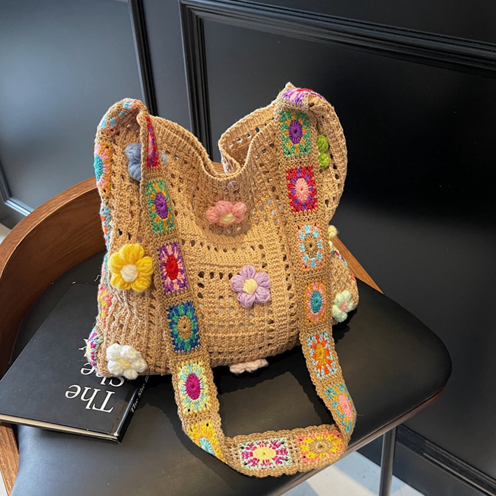 Large Capacity Knitted Handbag For Women Casual Bohemian Styles Crossbody Purse Beach Bag With Artistic Crochet Patterns