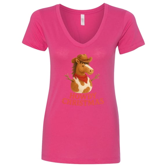 Inktastic Howdy Christmas Cowboy Snowman Horse Women's V-Neck T-Shirt