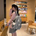 thumbnail image 4 of Plaid Stripe School Backpack, Waterproof Laptop Backpack with Pendant, Nylon Lightweight Bag for Travel Work College, Black, 4 of 5