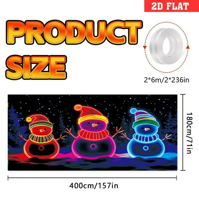 Couvre-porte de Noël et Couvre-Porte de Garage Fond Fluorescent Rideau à Bandes en Vinyle Décoration de Fête