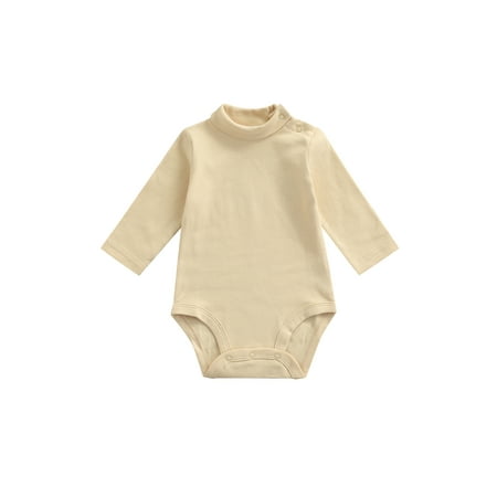 

Suanret Newborn Baby Boys Girls Long Sleeve Turtleneck Solid Color Cotton Romper Jumpsuit Baby Clothes Apricot 12-18 Months