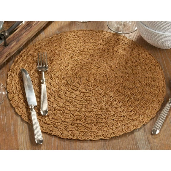Fennco Styles Natural Design Paper Woven Table Placemats 15 x 15 Round, Set of 4