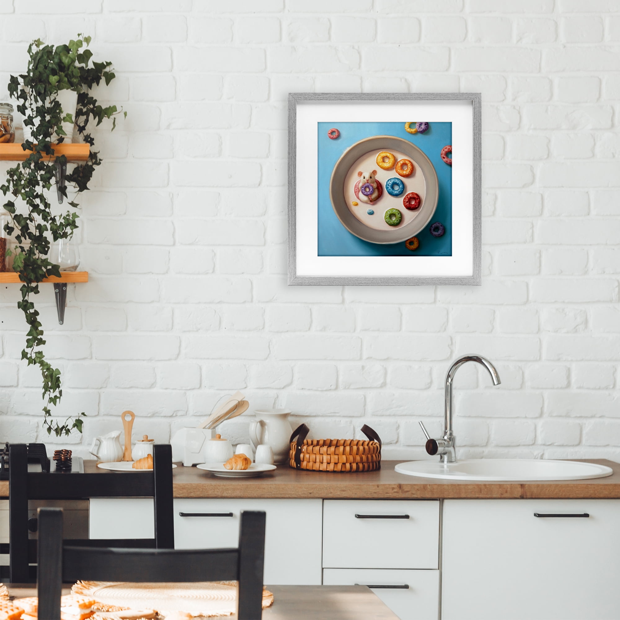 Stupell Industries Morning Dunk Cereal Mouse Gray Framed Print Under Glass, design by Lucia Heffernan