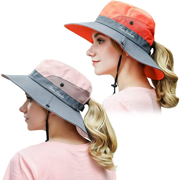 2 Pack Women Outdoor Summer Sun Hat UV Protection Wide Brim Foldable Safari  Fishing Cap 