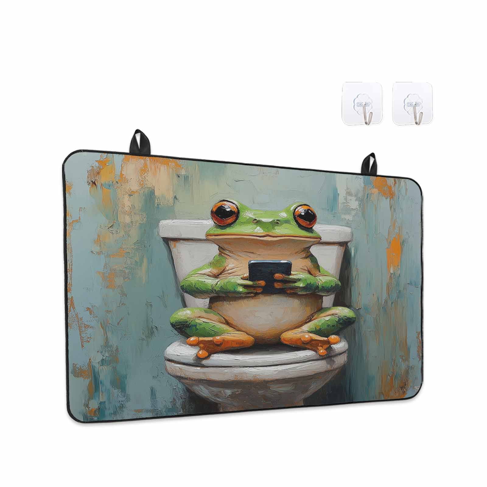 Bathroom Frog Stove Top Cover for Electric Stove, Heat-proof & Non Slip Glass Top Stove Cover Protector, Toilet Animals Vintage Kitchen Flat Cooktop Rubber Mat 24x21 Inches
