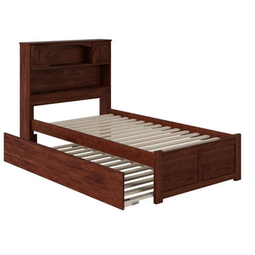 AFI Newport Twin Solid Wood Platform Bed with Footboard & Twin Trundle in Walnut