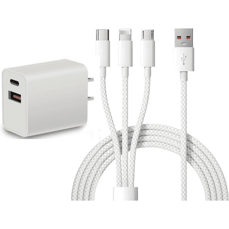 3 in 1 Charging Cable, Nylon Braided 3ft Cord for USB-C, Micro-USB Devices, Multi Charging Cablon Braided 3ft Cord for USB-C, Micro-USB Devices, Multi Charging Cabl