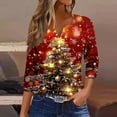 thumbnail image 2 of yoeyez Christmas Tops for Women Trendy Dressy 3/4 Sleeve T Shirts Christmas Buttons V Neck Blouse Funny Cute Xmas Tshirt, 2 of 6