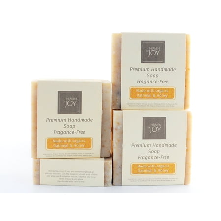 VEGAN - Premium Fresh Organic Honey & Oatmeal Soap - Fragrance-Free - Natural Soap Made with Organic Ingredients - Leaves the skin feeling renewed and rejuvenated - 4 Pack (5oz./Bar)