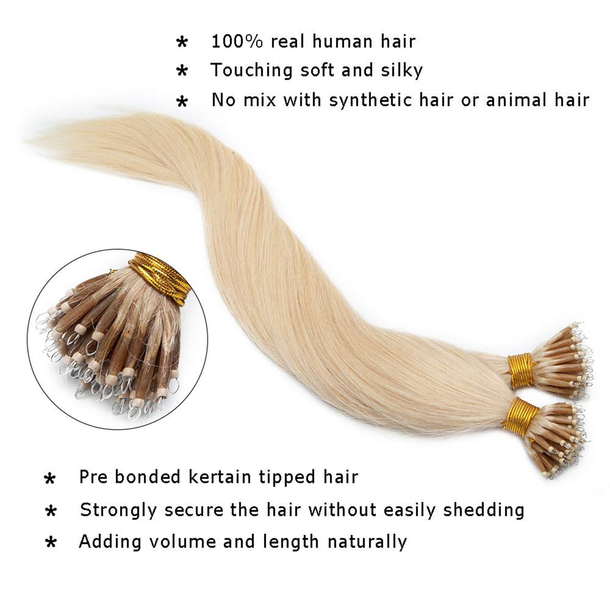 SEGO Nano Micro Bead Ring Human Hair Extension Pre Bonded Nano Tip Remy Hair Extensions Loop Hand Hairpiece