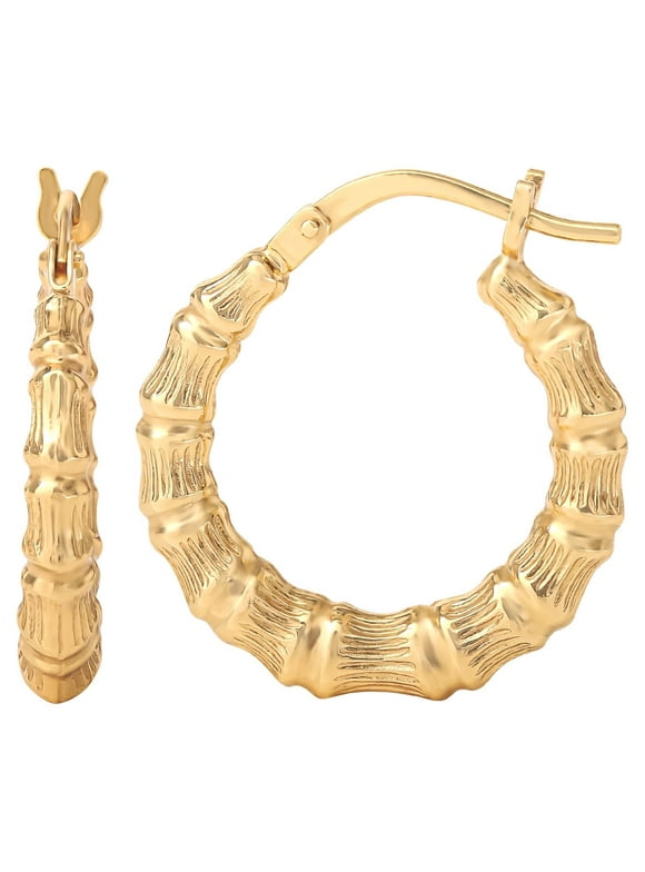 JS Jessica Simpson Womens Gold Plated Sterling Silver Bamboo Hoop Earrings