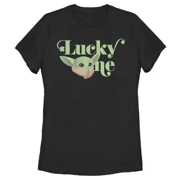 Women's Star Wars: The Mandalorian St. Patrick's Day Grogu Lucky One Graphic Tee Black Small