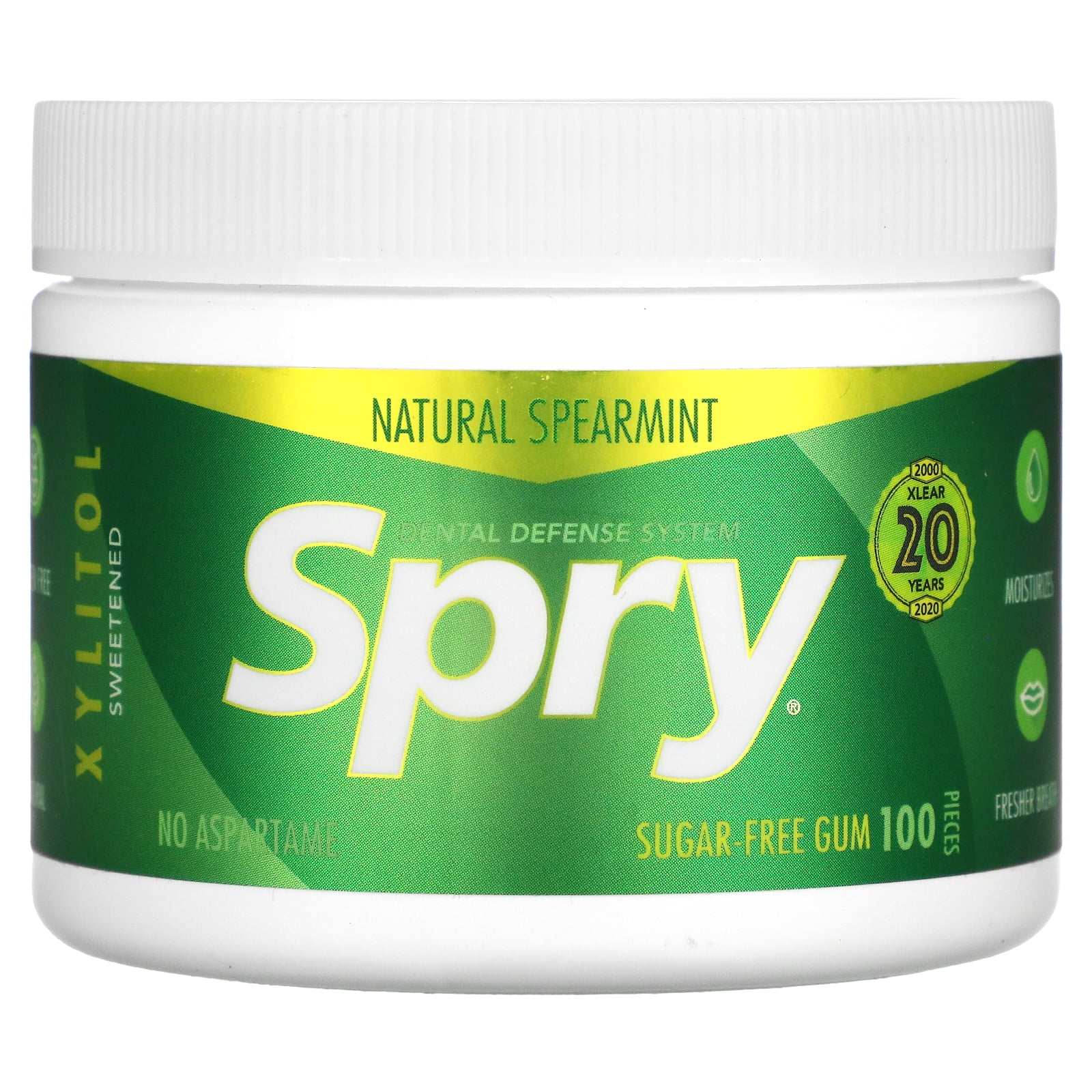 Spry Sugar-Free Spearmint Chewing Gum, 100 Pieces Tub