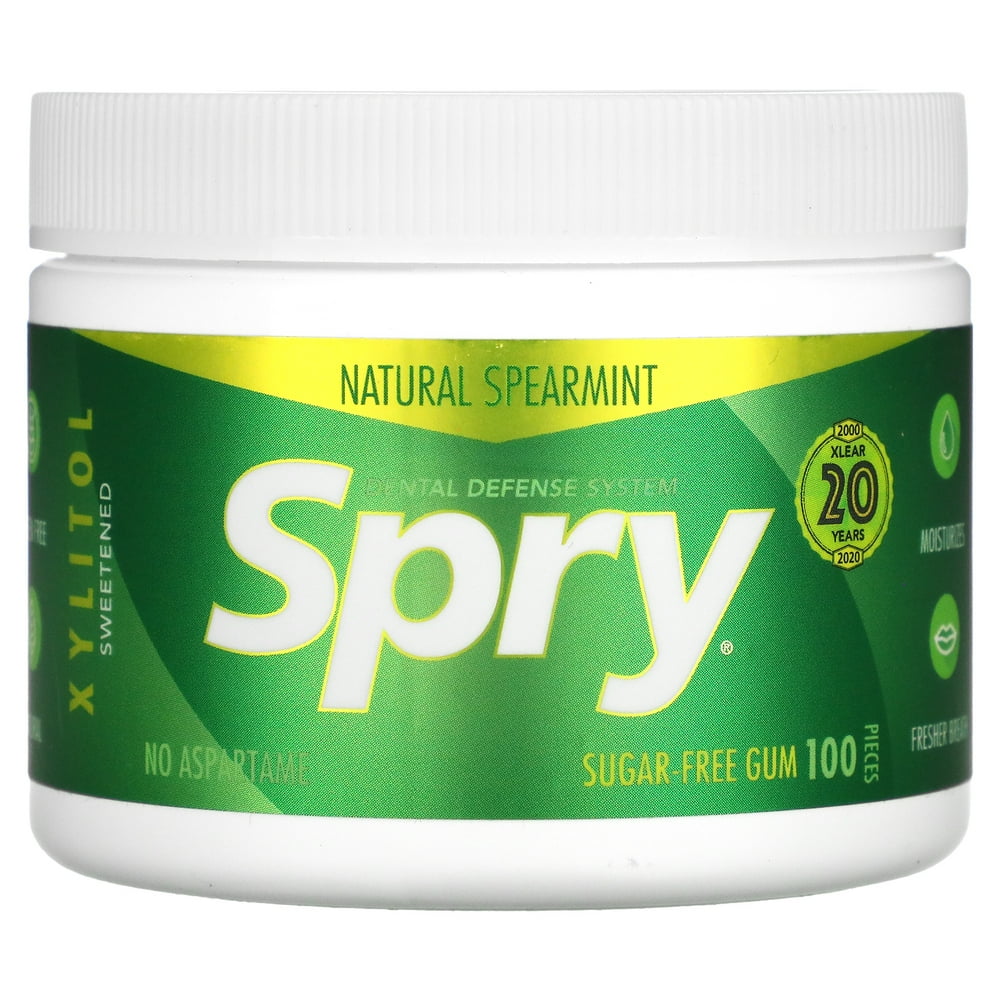 Spry, Dental Defense, Xylitol Spearmint Chewing Gum, 100 Pcs