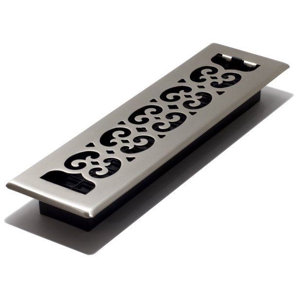 Decor Grates 2" x 12" Steel Plated Brushed Nickel Finish Scroll Design