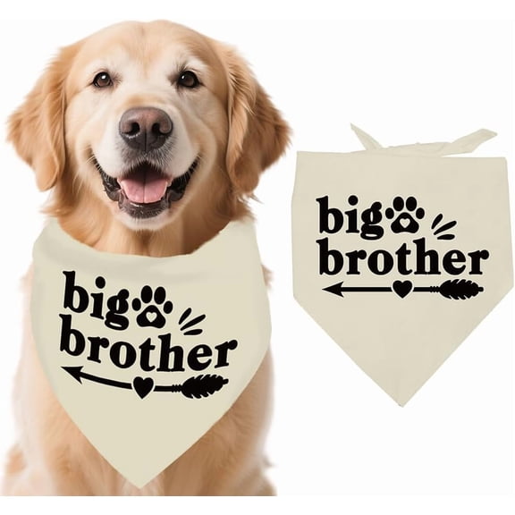 1 Beige Unbleached Cotton Adjustable Triangle Dog Bandana “Big Brother” Theme Promoted to Big Brother Pet Scarf Bandanas