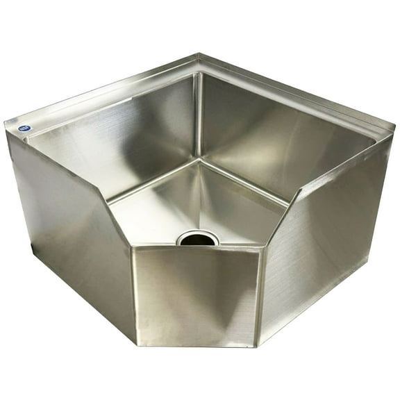 27 in. Corner Mop Sink, Heavy Gauge Stainless Steel Bowl, Five-sided corner Mop Sink, Space Saving Design