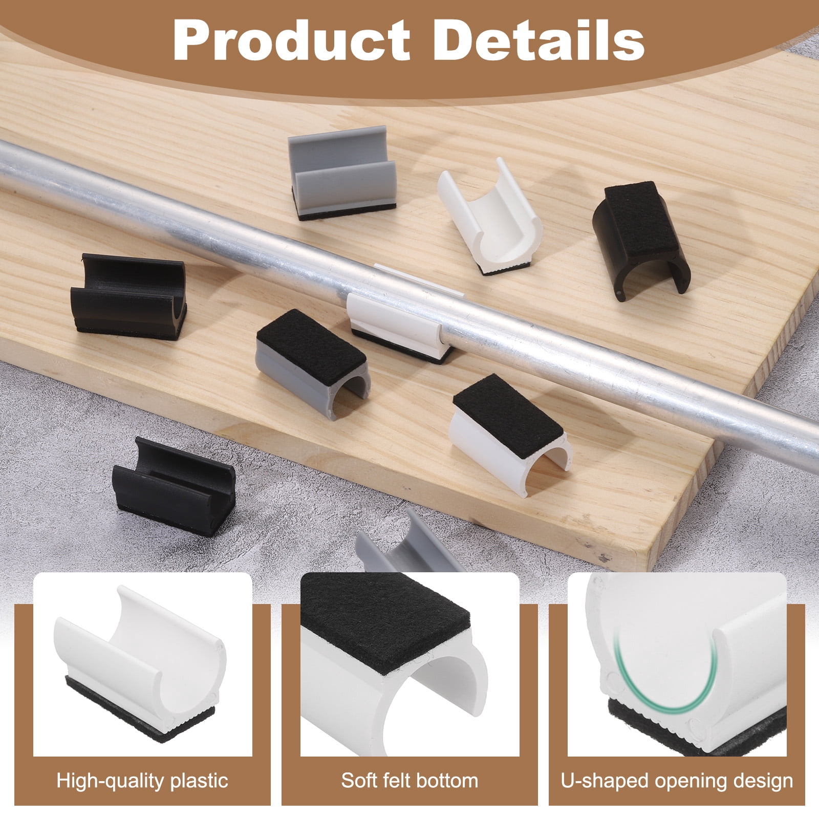 16 Pack Rectangle U Shaped Chair Leg Caps with Felt Pads, Fit 25mm Dia Tubular Legs, Slide Smoothly Furniture Feet Protector No Scratches No Noise for Hardwood Floors, White
