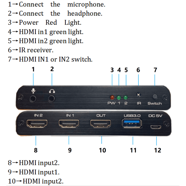 Bailey USB3.0 2 in 1 Video Card 2X1 HDMI Switcher HDMI 4Kp60 4K Recorder - Walmart.com
