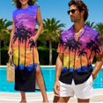 thumbnail image 2 of KUIFORTI Hawaii Matching Couple Outfits Sunset Palm Tree His and Hers Summer Outfits Short Sleeve Button Down Soft and Comfortable Fit for Outdoor Picnic Washable, 2 of 7