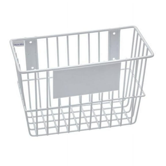 Rack'Em 9187-W Mount Anywhere White Wire Basket 12"x6"x8" with Label Plate for Your Storage and Organizational Needs.