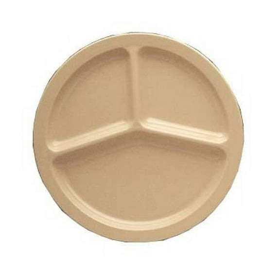 Yanco NS-702T Nessico 3-Compartment Plate, 10" Diameter, Melamine, Tan Color, Pack of 24