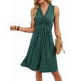 thumbnail image 5 of Women'S Twist Front V Neck Ruffle Summer Dress Elegant Sleeveless Club Party Tunic Bodycon Mini Dresses Dark Green XXL, 5 of 9
