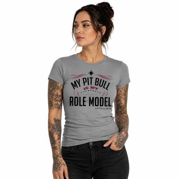 My Pit Bull Is My Role Model Women Fitted T-Shirt Pitbull Accessories Pit Bull Mom (Small)