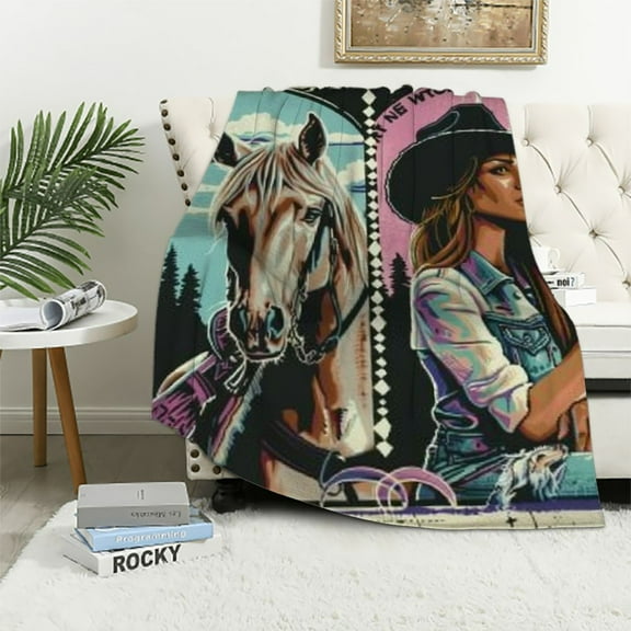 Creowell Horse Gifts for Women Horse Blanket Horse Lovers Gift, Cute Horse Pattern Flannel Horse Throw Blankets for Couch Sofa Bed Chair Decor White