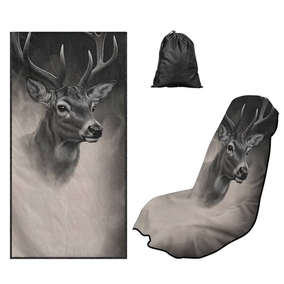 FOR U DESIGNS Grey Deer Print Car Seat Towel Cover with Sweat Absorption, Soft and Washable Auto Seat Cover, Portable Athletic Running Towel for Hot Yoga, Gym, Workouts