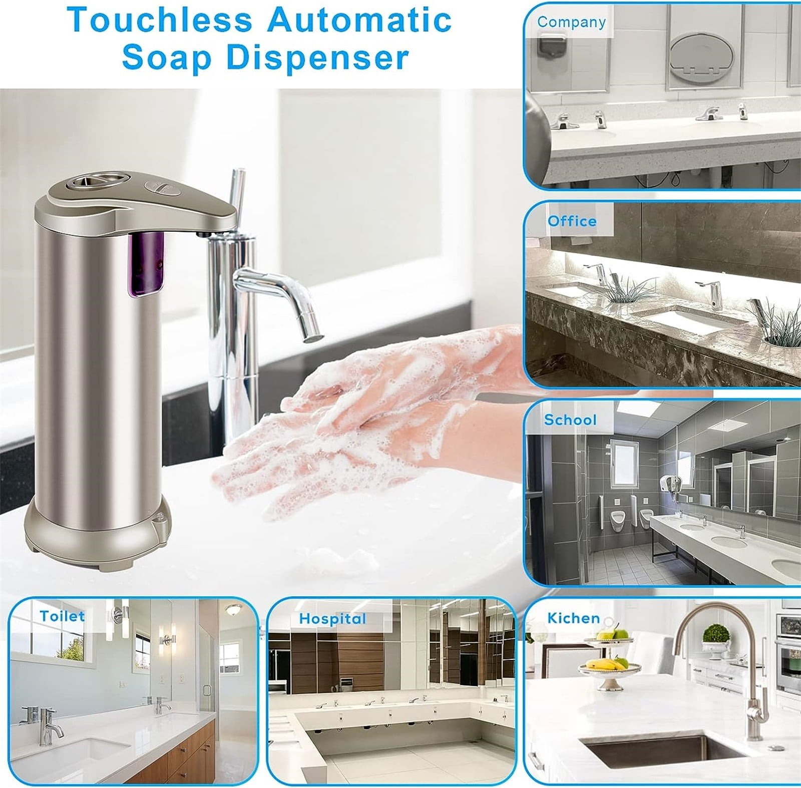 1 Pcs Automatic Soap Dispenser, Stainless Steel Touchless Pump, Smart Liquid Soap Dispenser, Hand Soap Dispenser for Bathroom Kitchen School Hotel