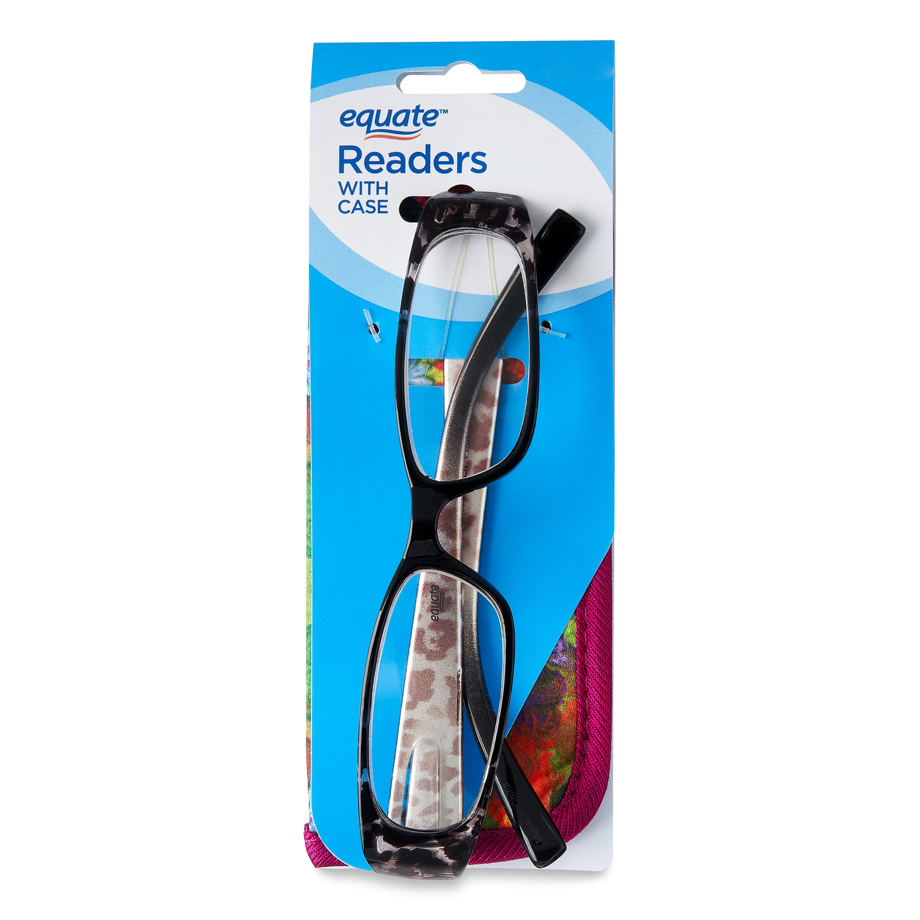 Equate Women's Poppy Rectangle Reading Glasses with Case, Snow Leopard, +1.50