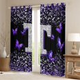 thumbnail image 2 of Feelyou Fashion Monogrammed T Black Out Curtains, Bling Butterfly Animal Curtains Pack of 2 (42x63 Each), Black Purple Sequin Print Bedroom Curtains, Window Curtains Bedroom Decor, 2 of 6