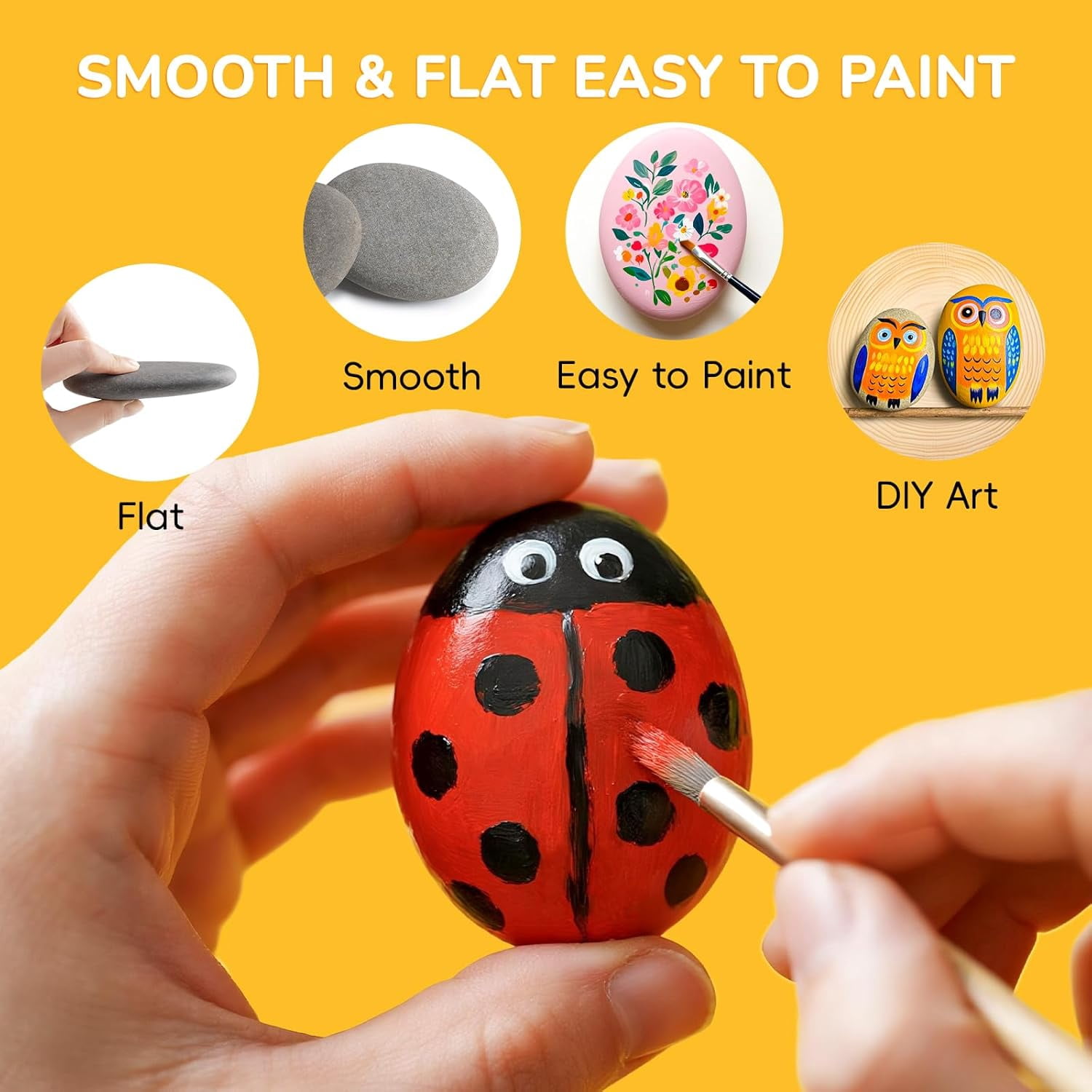 100pcs 1.5-3in River Rocks for Painting,2 Sizes Flat Smooth Rocks for Arts & DIY, Kindness Rocks, Paint Stones for Craft (50pcs Each Size: 1.5-2in, 2-3in)