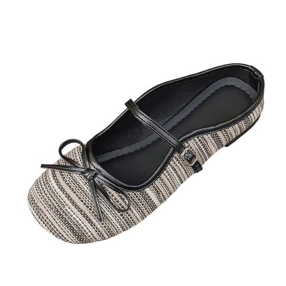 Xfvqtps Ballerines Mary Jane pour Femmes Mules à Rayures Bout Rond avec Bride à Boucle Confortables Décontractées à Enfiler pour Femmes Échancrées Respirantes Ballerines de Tous les Jours Noir