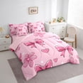 thumbnail image 4 of Feelyou Teens Princess Bowknot Twin Bedding Sets 7-Piece, Girly Pink Love Heart Bedding Comforter Set, Cherry Blossoms Floral Reversible Sheet Sets, Breathable Home Decor, 4 of 8