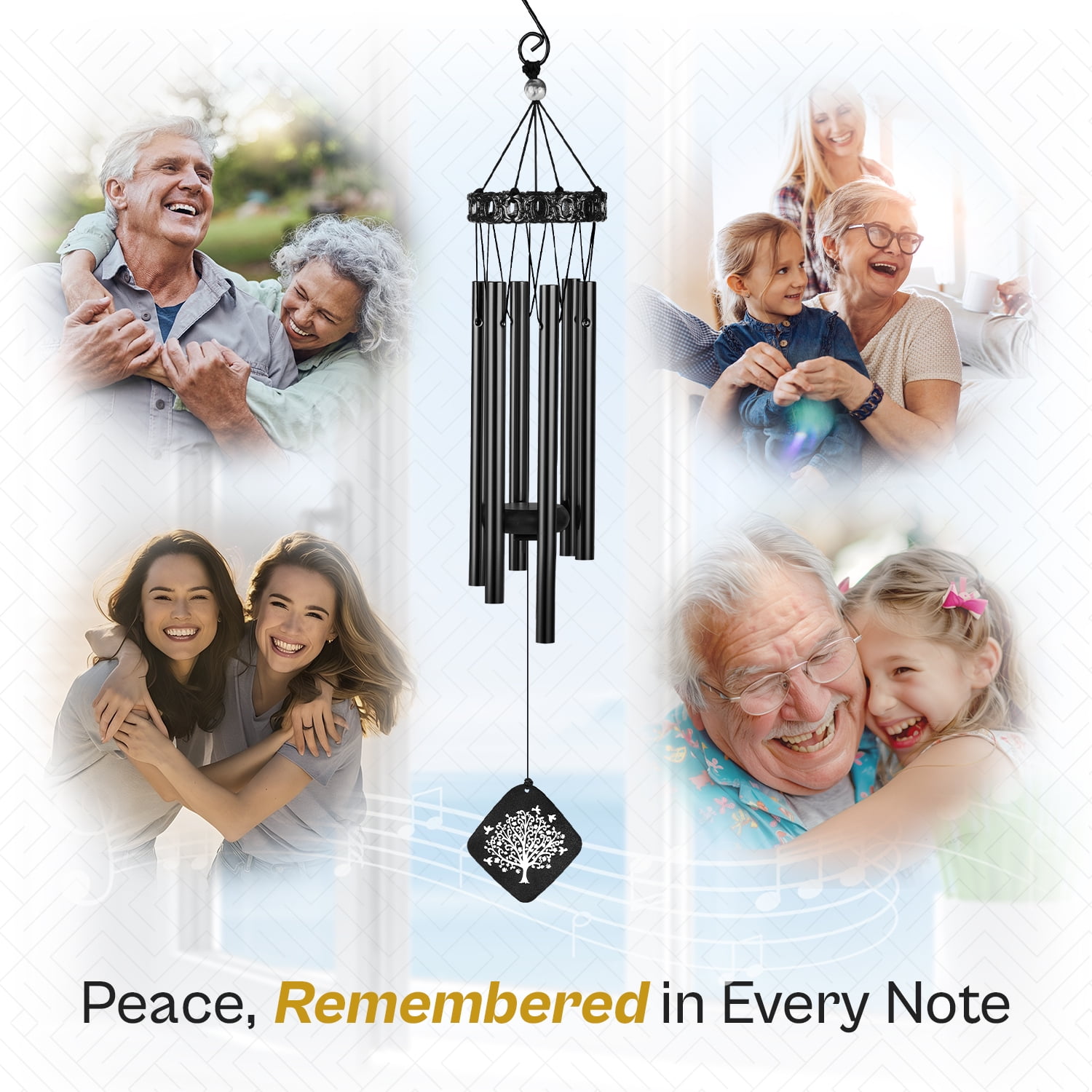 Solsken Home Memorial Wind Chimes - Relaxing, Sweet Tones - Black - 29"