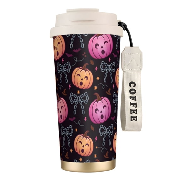 Pumpkin Tumbler 18oz Retro 70s Groovy Dripping Pumpkin, Spill-proof Stainless Steel Travel Mug