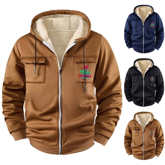 BVOFAR Mens Fleece Jacket with Pockets Full Zip Long Sleeve Hooded Coats Sherpa Lined Warm Jackets Soft Fall Winter Outerwear Khaki XXXL