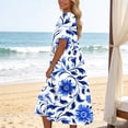 thumbnail image 7 of YueHuiYing Women's Summer Casual Blue-and-White Porcelain Print Short-Sleeve Round-Neck Knee-Length Dress, 7 of 7