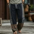 thumbnail image 2 of Bxsruta Mens Casual Pants Elastic Waist Boho Trousers Drawstring Loose Fit Summer Beach Lounge Pants, 2 of 4