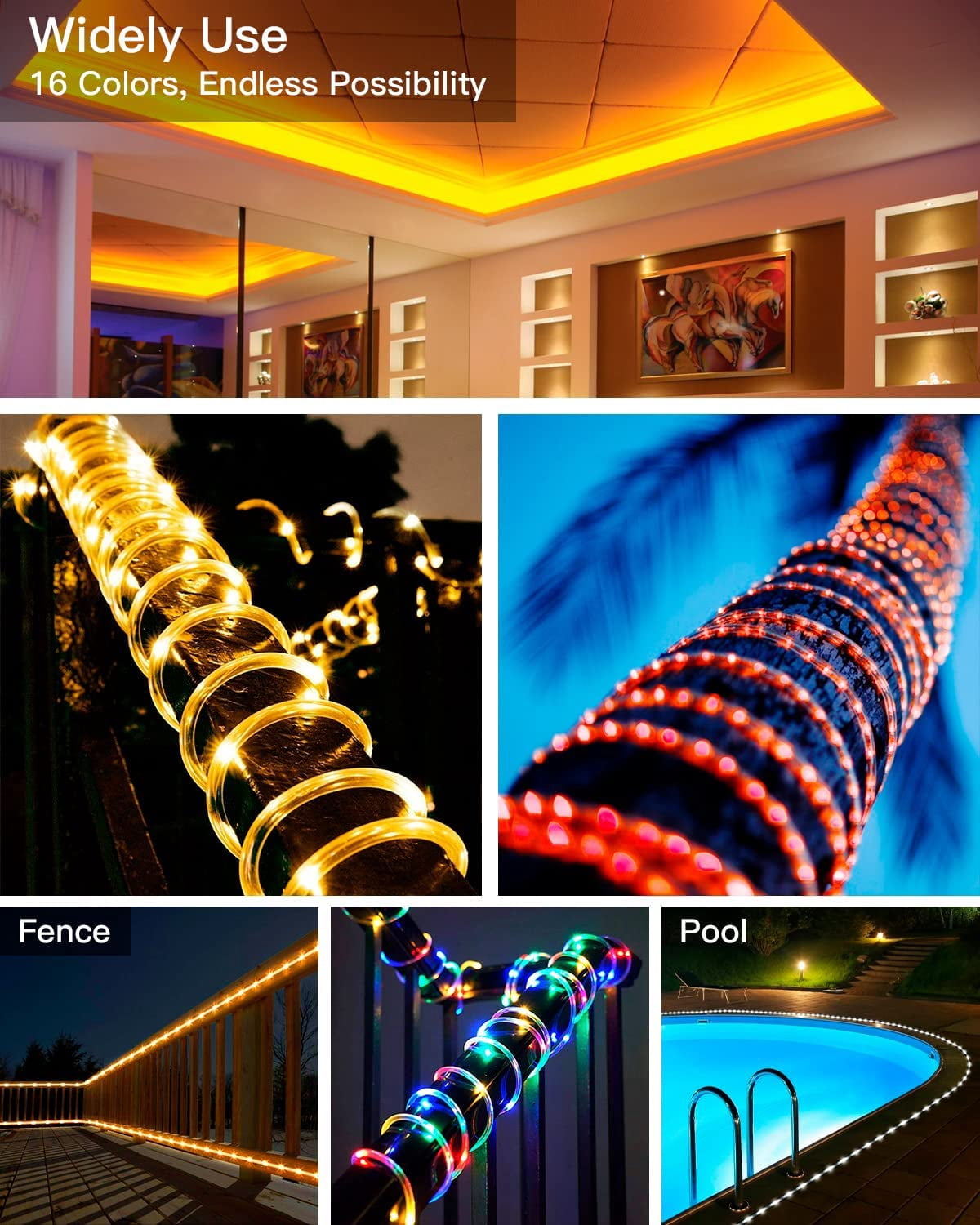 GooingTop Christmas Lights Outdoor, 33Ft 100 LED Rope Lights with 16 Colors,Fairy Lights Plug in with 12 Modes Remote Control for Halloween Christmas Indoor Outdoor Decoration