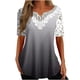 thumbnail image 2 of ICHUANYI Clearance Women's Fashion Casual Plus Size Lace V-Neck Short Sleeve Blouse T-Shirt Tops(Gray, XL) ICHUANYI WER2023080816644, 2 of 5