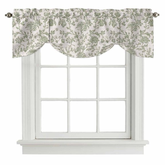 Tie Up Valance Farmhouse Sage Green Valances for Windows Vintage Flower Leaf Botanical Balloon Shade Valance Window Treatment Short Curtain Valances for Living Room Kitchen Bedroom Bathroom 42"x12"