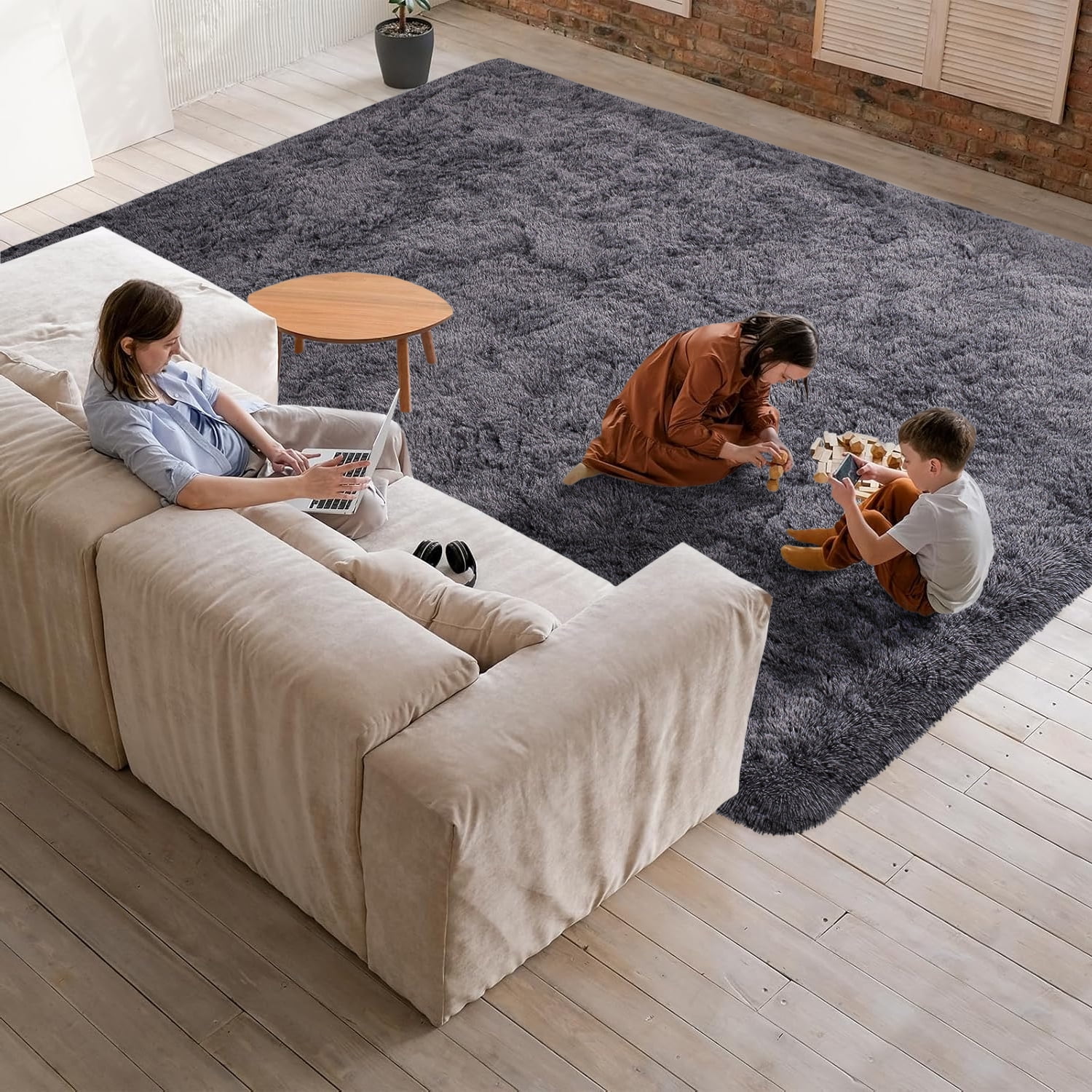 Ameha Shaggy Rug 4x6ft Ultra Soft Comfy Large Fluffy Rugs Non-Slip For Teen Adults Apartment Bedroom Home Decor Gray